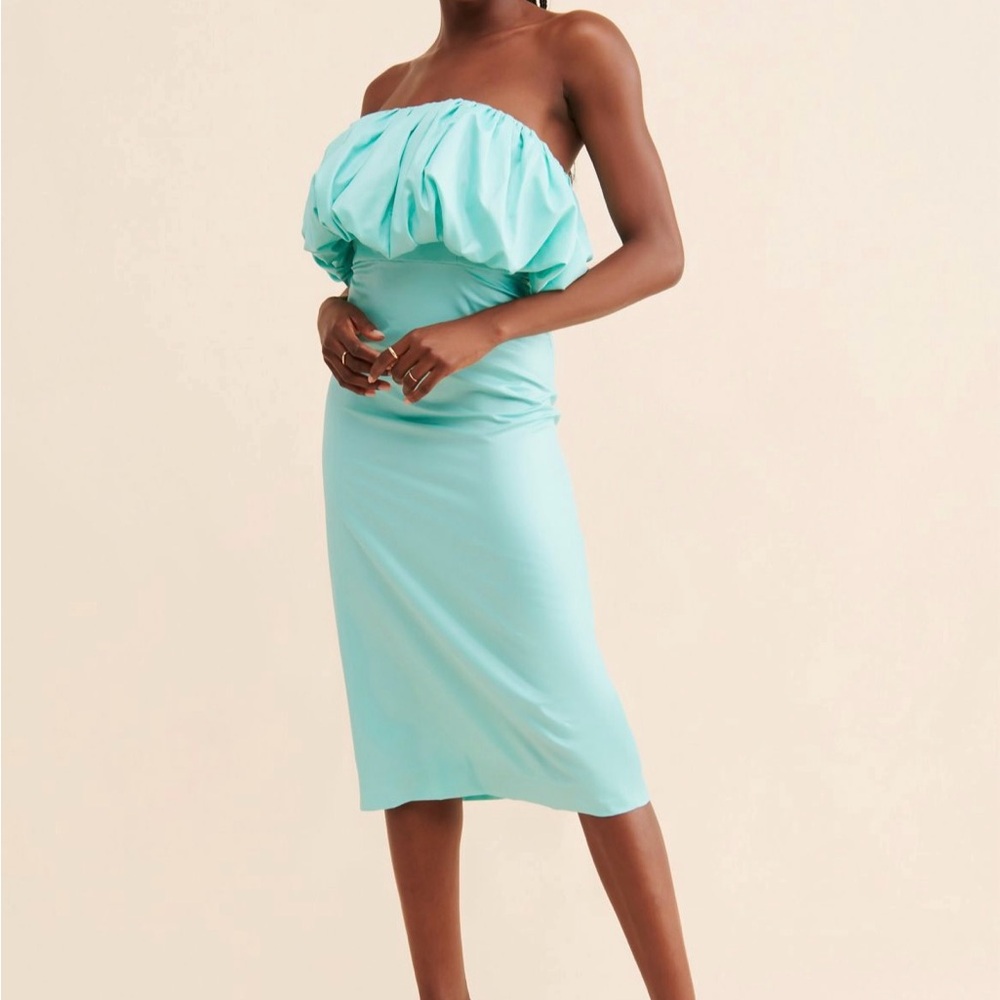 Anthropologie Green and Blue Strapless Bodycon Dress